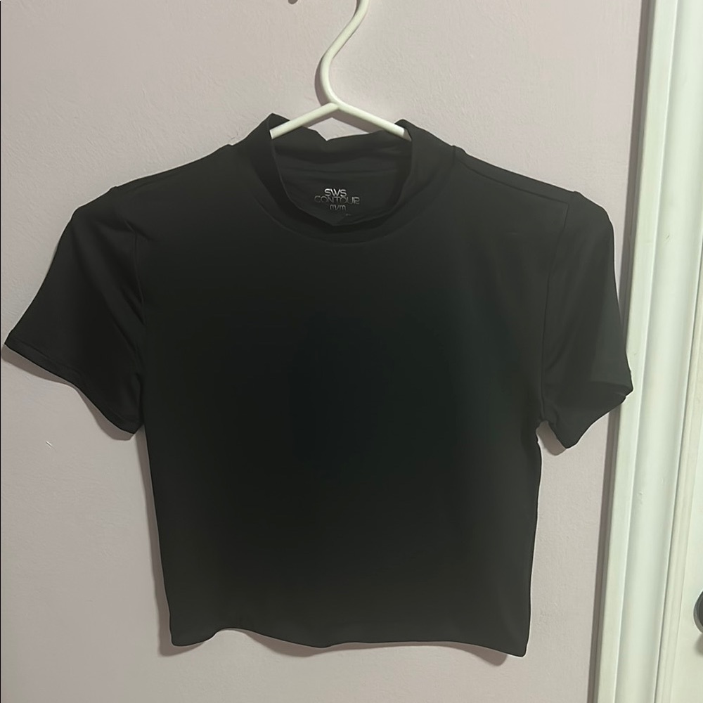 Black Fitted Crop Short Sleeve Tee